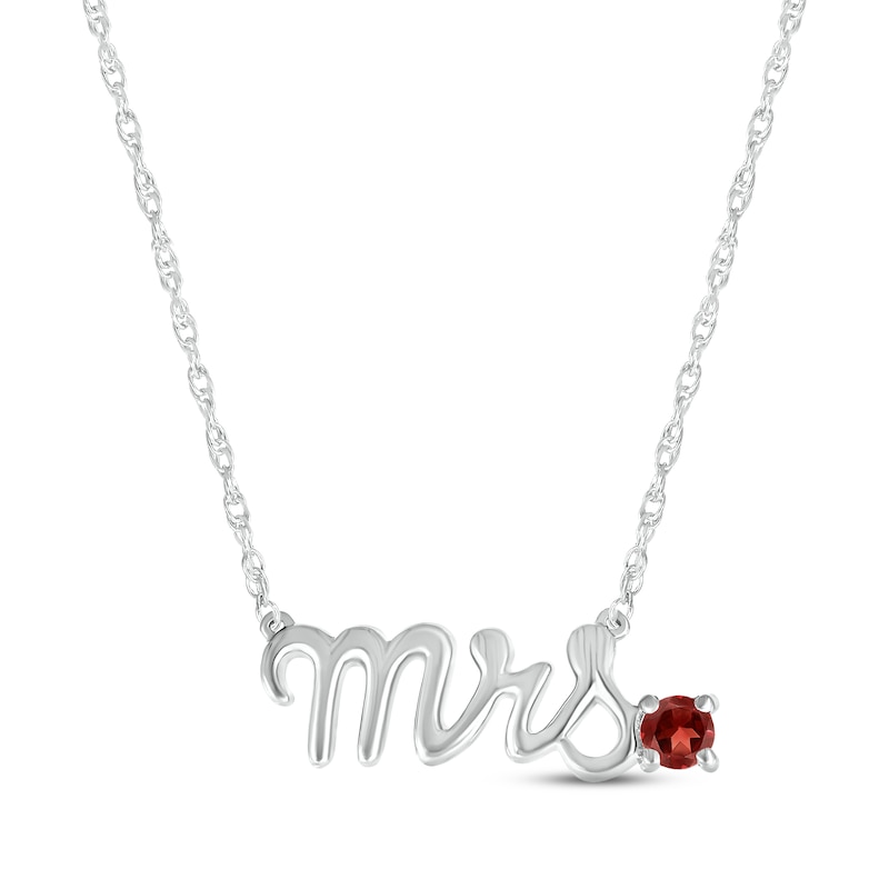 Garnet "Mrs." Necklace 10K White Gold 18"