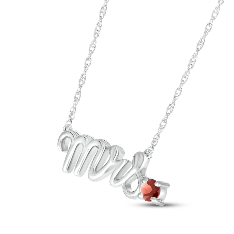 Garnet "Mrs." Necklace 10K White Gold 18"