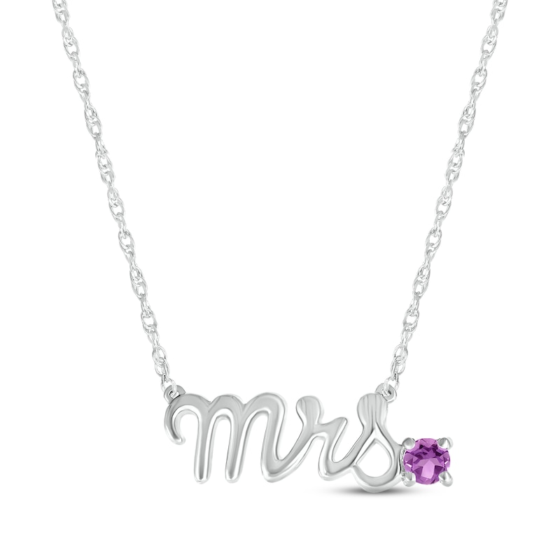 Main Image 1 of Amethyst "Mrs." Necklace 10K White Gold 18"
