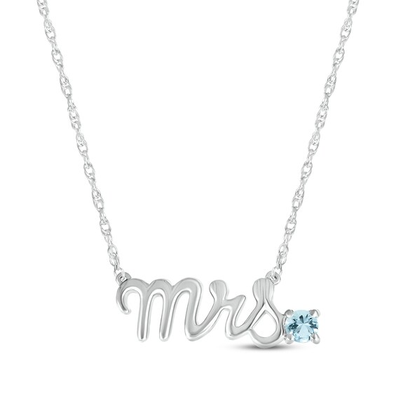 Aquamarine "Mrs." Necklace 10K White Gold 18"