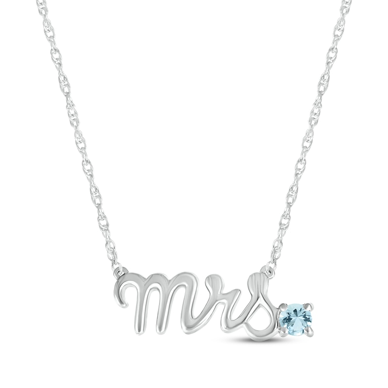 Main Image 1 of Aquamarine "Mrs." Necklace 10K White Gold 18"