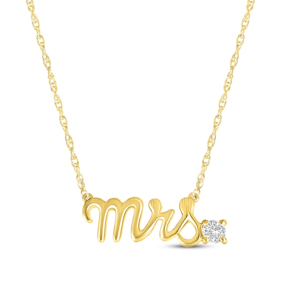 White Lab-Created Sapphire "Mrs." Necklace 10K Yellow Gold 18"