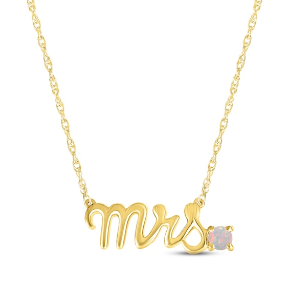 Lab-Created Opal "Mrs." Necklace 10K Yellow Gold 18"