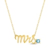 Thumbnail Image 1 of Swiss Blue Topaz "Mrs." Necklace 10K Yellow Gold 18"