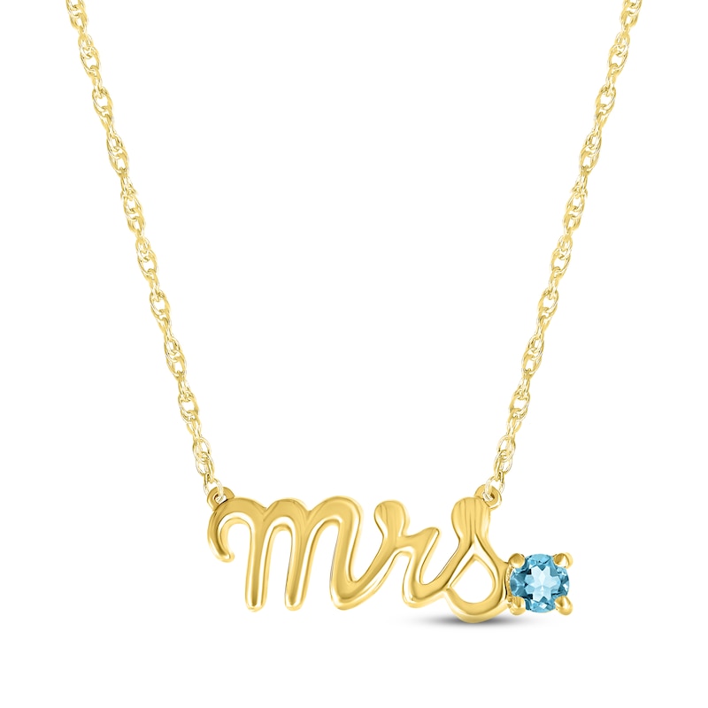 Main Image 1 of Swiss Blue Topaz "Mrs." Necklace 10K Yellow Gold 18"