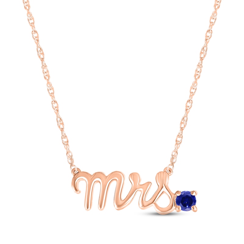 Main Image 1 of Blue Lab-Created Sapphire &quot;Mrs.&quot; Necklace 10K Rose Gold 18&quot;