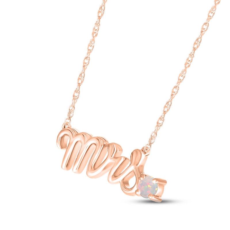 Main Image 2 of Lab-Created Opal "Mrs." Necklace 10K Rose Gold 18"
