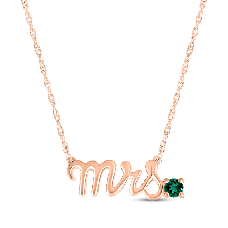 Lab-Created Emerald "Mrs." Necklace 10K Rose Gold 18"