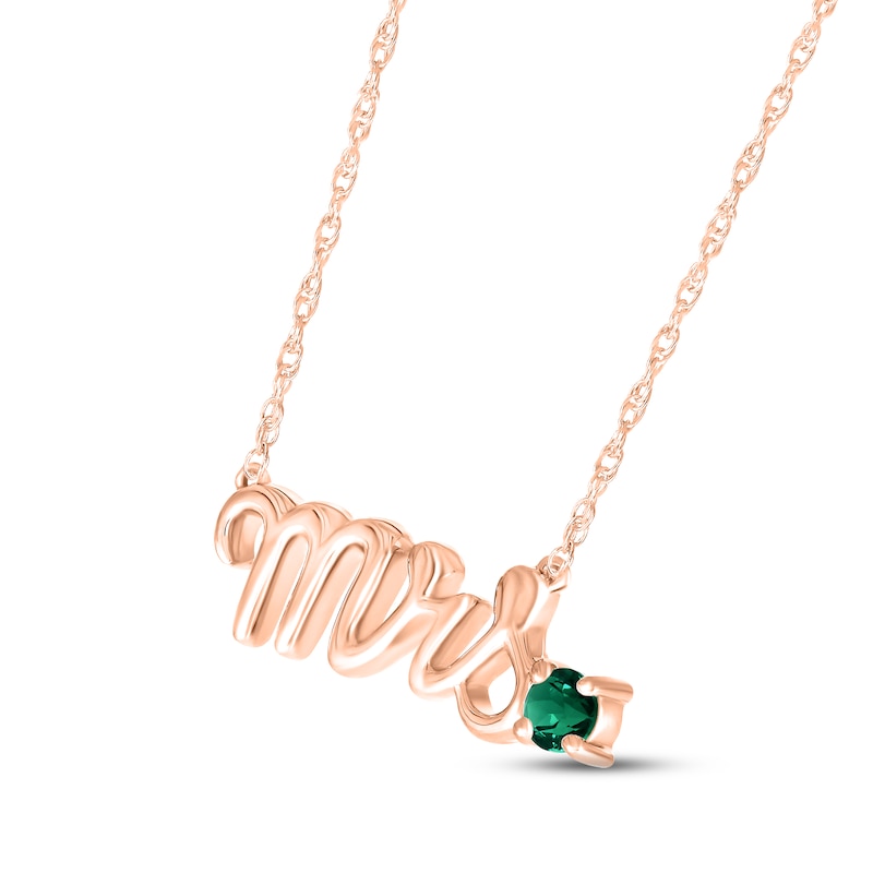 Lab-Created Emerald "Mrs." Necklace 10K Rose Gold 18"