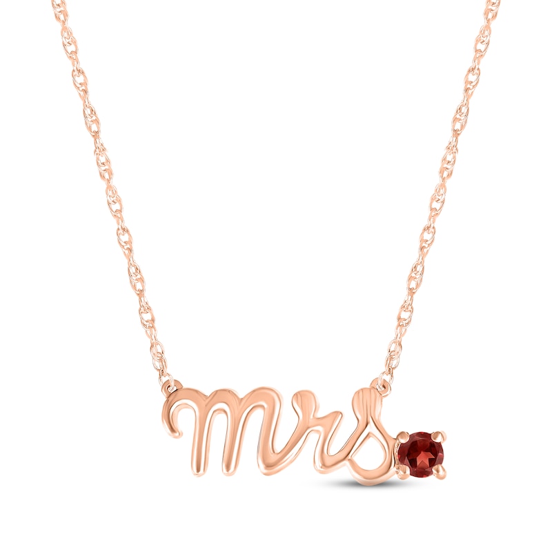 Main Image 1 of Garnet &quot;Mrs.&quot; Necklace 10K Rose Gold 18&quot;