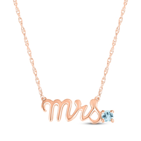 Aquamarine "Mrs." Necklace 10K Rose Gold 18"