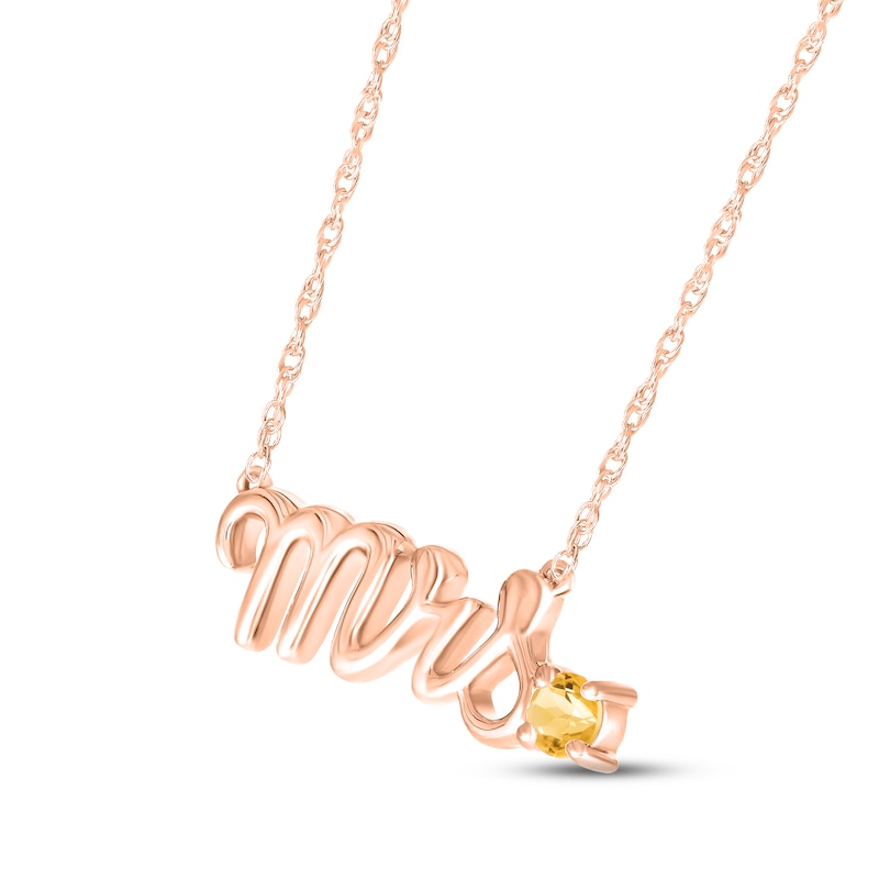 Citrine "Mrs." Necklace 10K Rose Gold 18"
