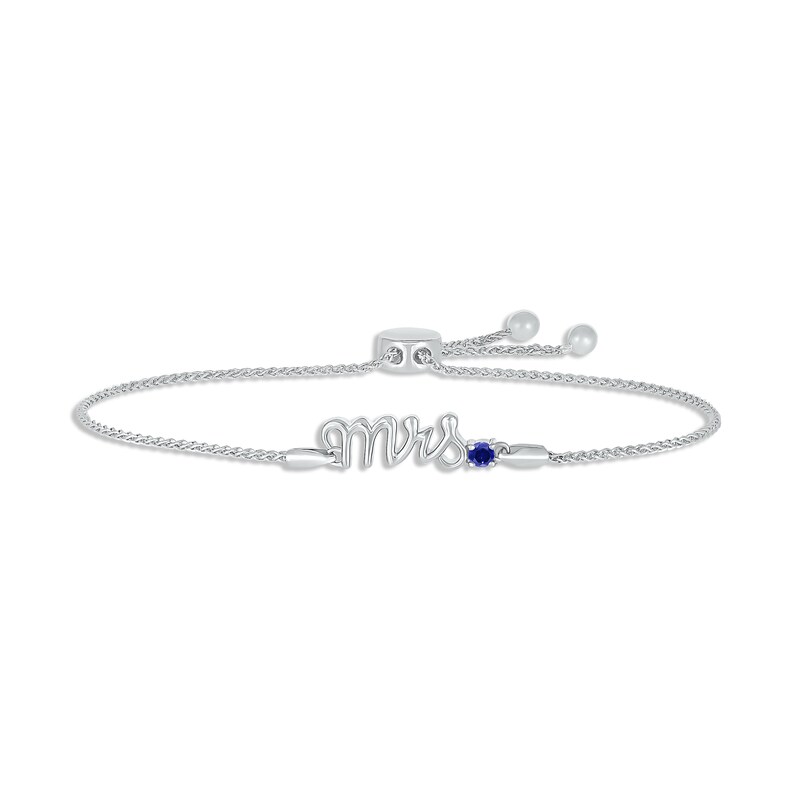 Main Image 1 of Blue Lab-Created Sapphire &quot;Mrs.&quot; Bolo Bracelet Sterling Silver 9.5&quot;