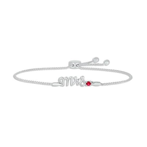 Lab-Created Ruby "Mrs." Bolo Bracelet Sterling Silver 9.5"