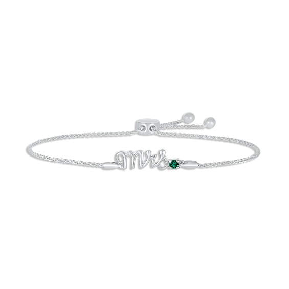 Lab-Created Emerald "Mrs." Bolo Bracelet Sterling Silver 9.5"