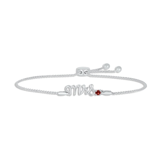 Garnet "Mrs." Bolo Bracelet Sterling Silver 9.5"
