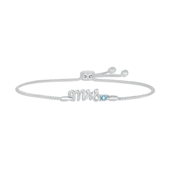 Swiss Blue Topaz "Mrs." Bolo Bracelet Sterling Silver 9.5"