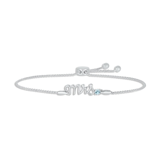 Aquamarine "Mrs." Bolo Bracelet Sterling Silver 9.5"