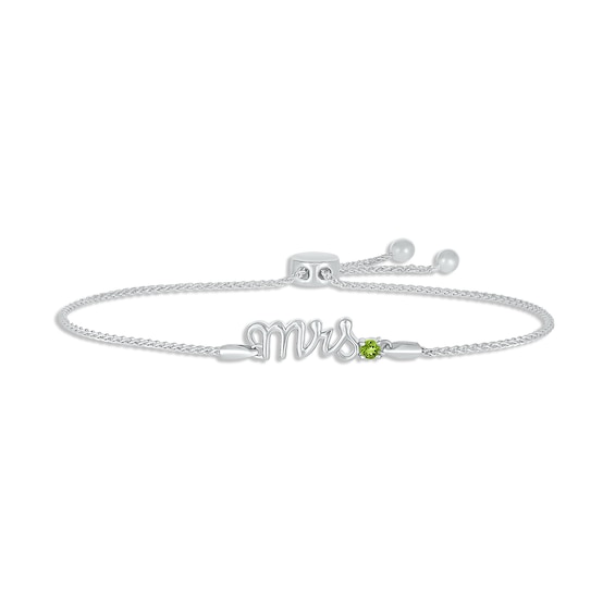 Peridot "Mrs." Bolo Bracelet Sterling Silver 9.5"