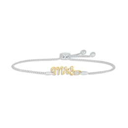 White Lab-Created Sapphire "Mrs." Bolo Bracelet Sterling Silver & 10K Yellow Gold 9.5"