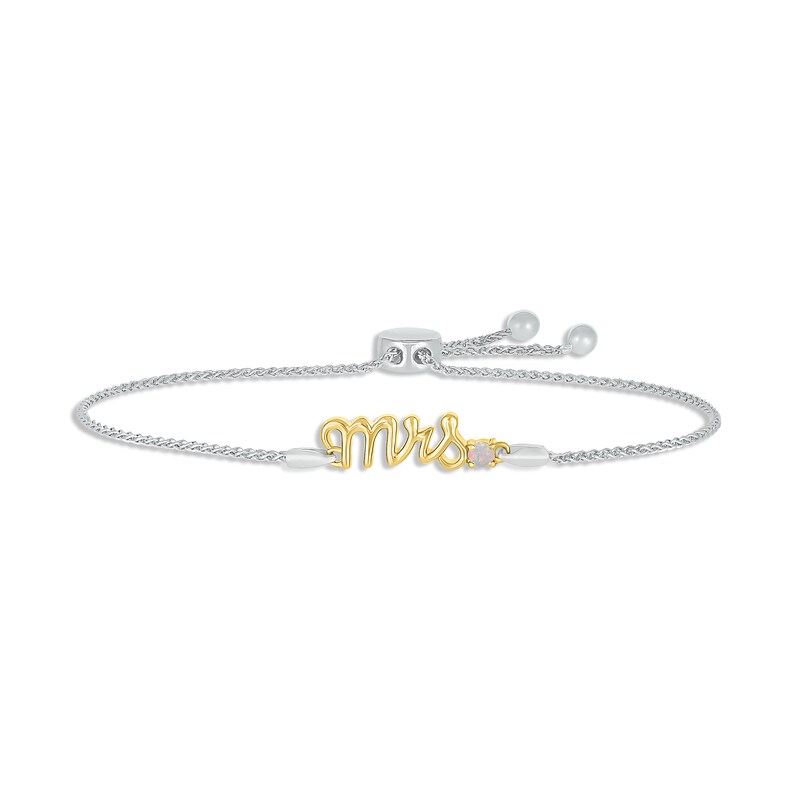 Main Image 1 of Lab-Created Opal &quot;Mrs.&quot; Bolo Bracelet Sterling Silver & 10K Yellow Gold 9.5&quot;