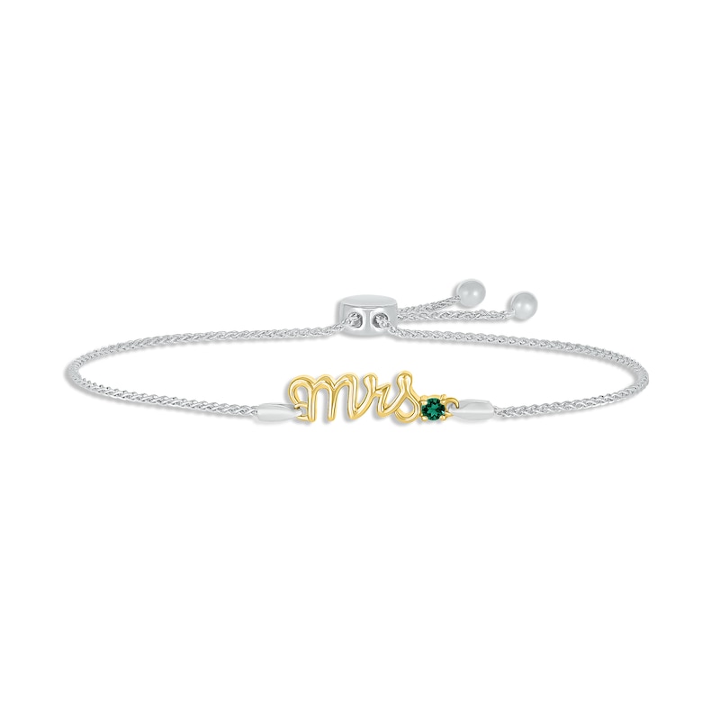 Main Image 1 of Lab-Created Emerald &quot;Mrs.&quot; Bolo Bracelet Sterling Silver & 10K Yellow Gold 9.5&quot;