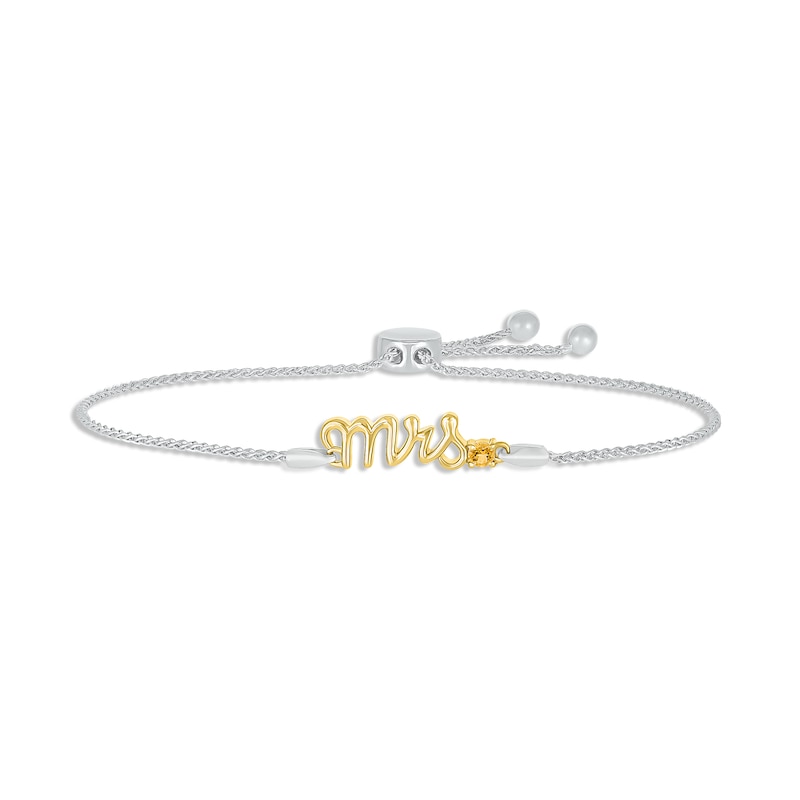 Main Image 1 of Citrine &quot;Mrs.&quot; Bolo Bracelet Sterling Silver & 10K Yellow Gold 9.5&quot;