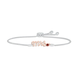 Garnet "Mrs." Bolo Bracelet Sterling Silver & 10K Rose Gold 9.5"