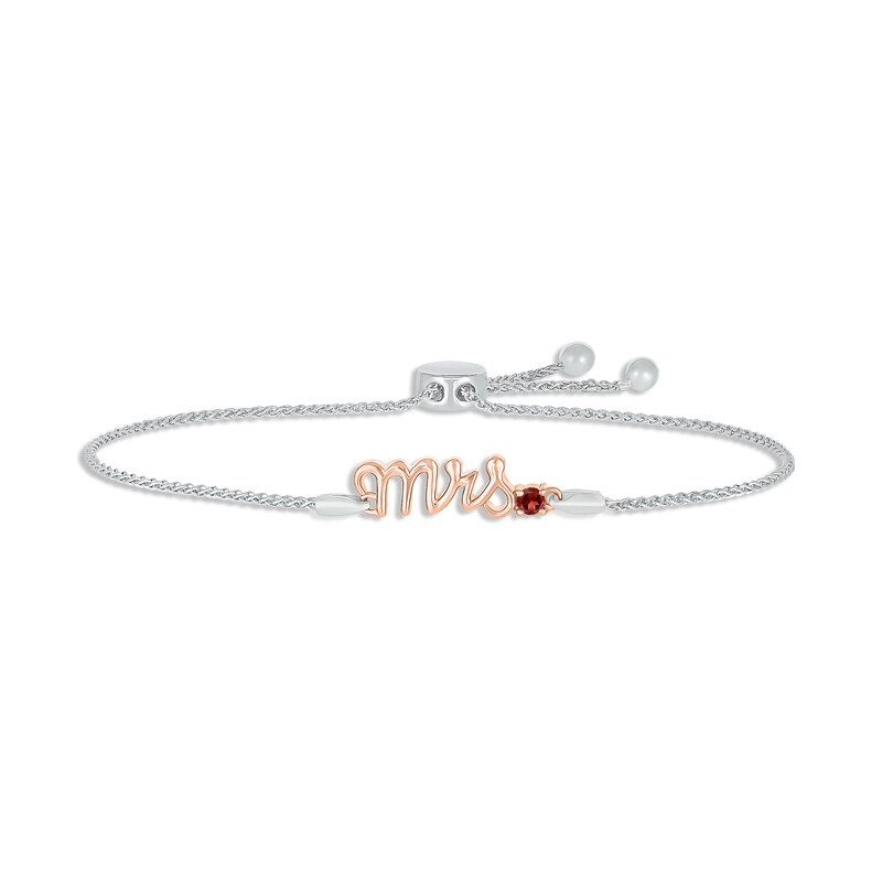 Main Image 1 of Garnet &quot;Mrs.&quot; Bolo Bracelet Sterling Silver & 10K Rose Gold 9.5&quot;