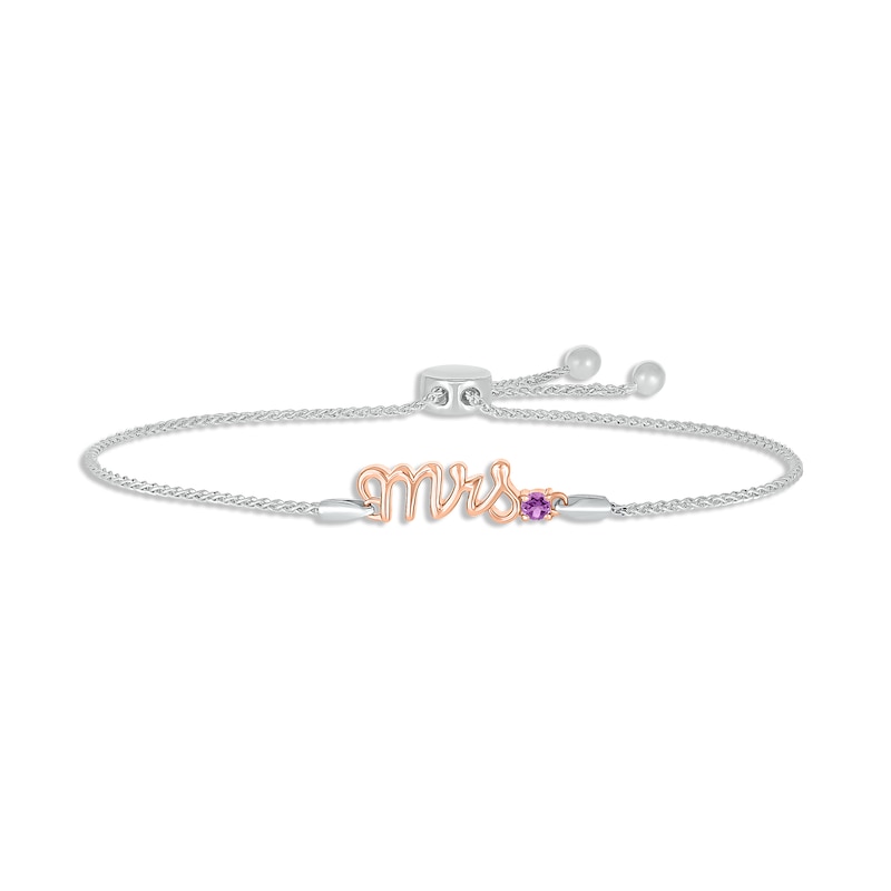 Main Image 1 of Amethyst &quot;Mrs.&quot; Bolo Bracelet Sterling Silver & 10K Rose Gold 9.5&quot;