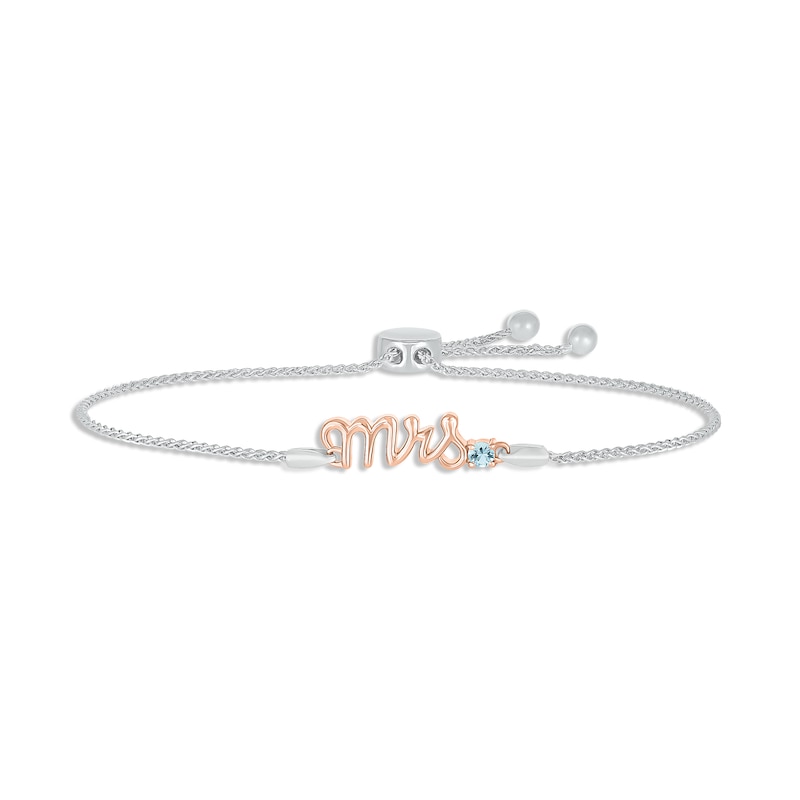 Main Image 1 of Aquamarine &quot;Mrs.&quot; Bolo Bracelet Sterling Silver & 10K Rose Gold 9.5&quot;