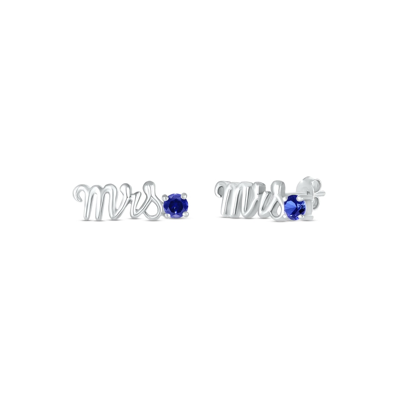 Main Image 1 of Blue Lab-Created Sapphire "Mrs." Earrings Sterling Silver