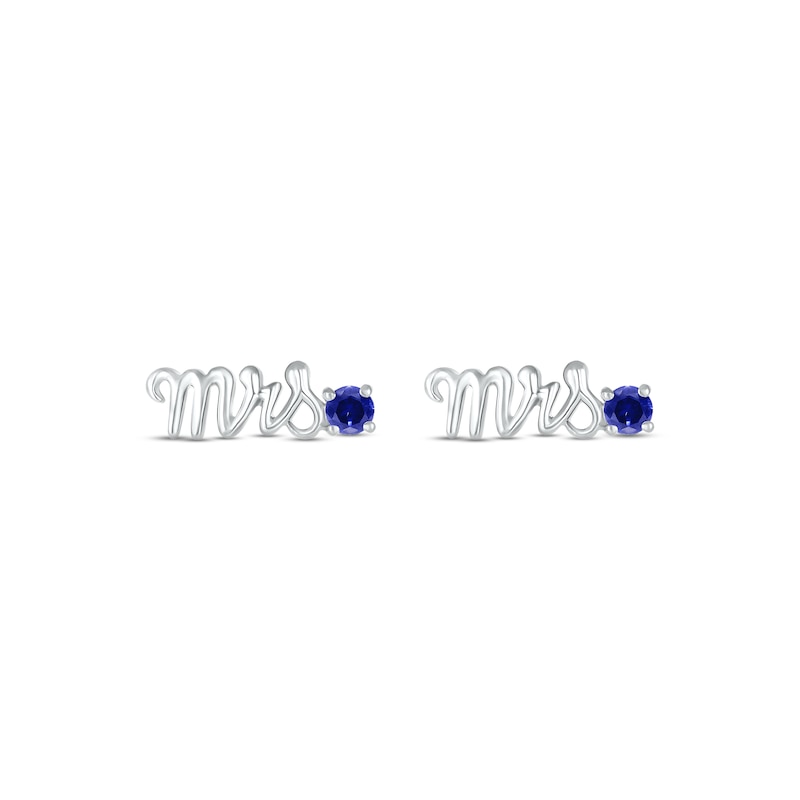 Main Image 2 of Blue Lab-Created Sapphire "Mrs." Earrings Sterling Silver