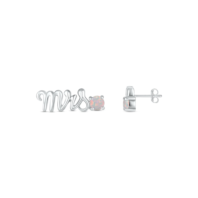 Main Image 3 of Lab-Created Opal &quot;Mrs.&quot; Earrings Sterling Silver