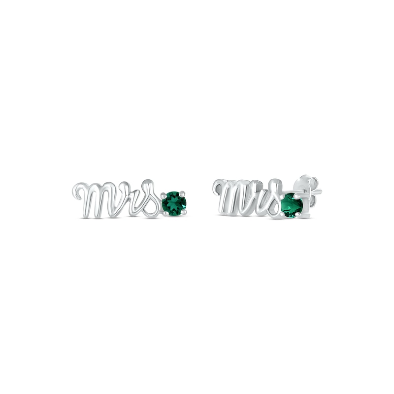 Main Image 1 of Lab-Created Emerald "Mrs." Earrings Sterling Silver