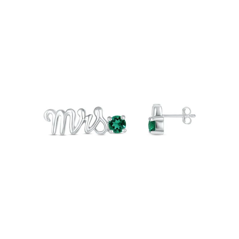 Main Image 3 of Lab-Created Emerald "Mrs." Earrings Sterling Silver
