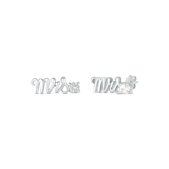 White Lab-Created Sapphire "Mrs." Earrings 10K White Gold