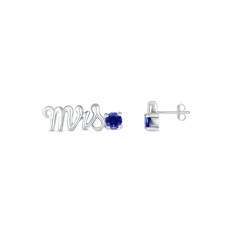 Main Image 3 of Blue Lab-Created Sapphire &quot;Mrs.&quot; Earrings 10K White Gold