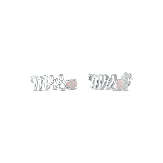 Lab-Created Opal "Mrs." Earrings 10K White Gold