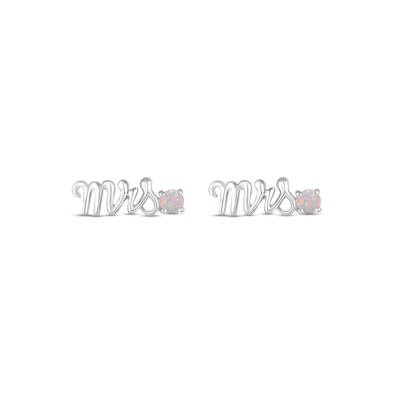 Main Image 2 of Lab-Created Opal &quot;Mrs.&quot; Earrings 10K White Gold
