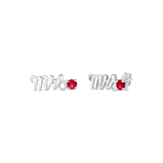 Lab-Created Ruby "Mrs." Earrings 10K White Gold
