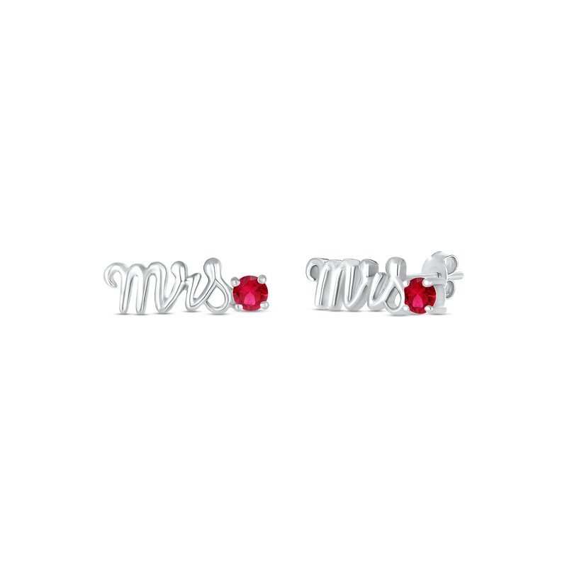 Main Image 1 of Lab-Created Ruby "Mrs." Earrings 10K White Gold