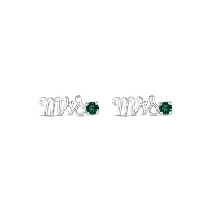 Lab-Created Emerald "Mrs." Earrings 10K White Gold
