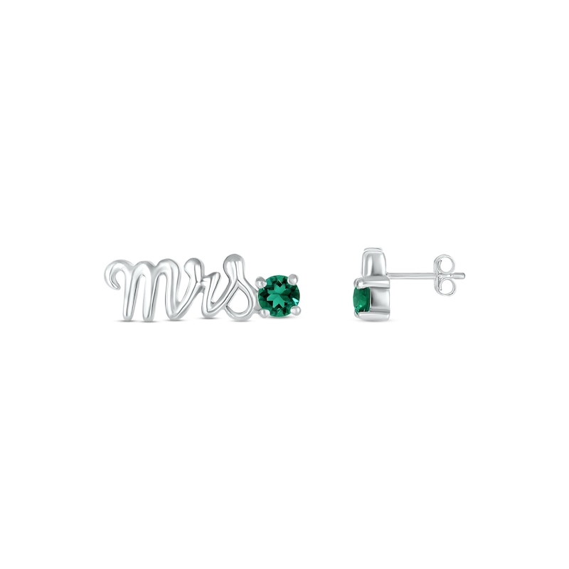 Lab-Created Emerald "Mrs." Earrings 10K White Gold