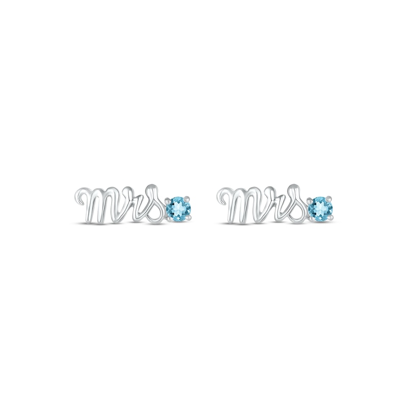 Main Image 2 of Swiss Blue Topaz &quot;Mrs.&quot; Earrings 10K White Gold