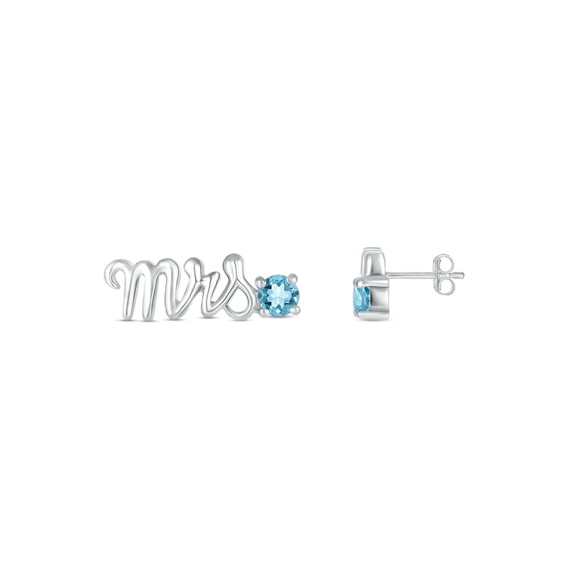 Main Image 3 of Swiss Blue Topaz &quot;Mrs.&quot; Earrings 10K White Gold