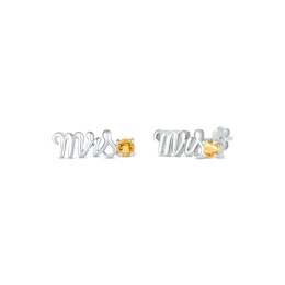 Citrine "Mrs." Earrings 10K White Gold