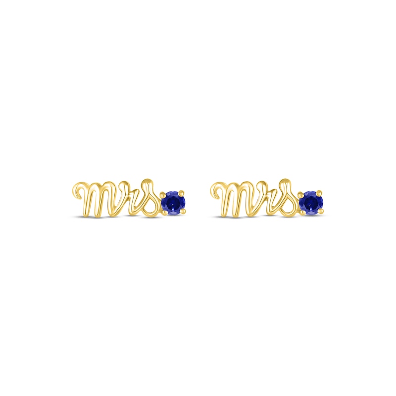 Main Image 2 of Blue Lab-Created Sapphire &quot;Mrs.&quot; Earrings 10K Yellow Gold