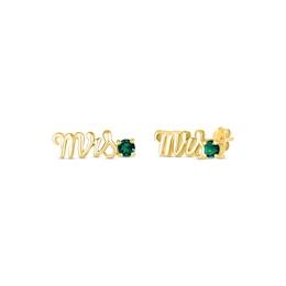 Lab-Created Emerald "Mrs." Earrings 10K Yellow Gold