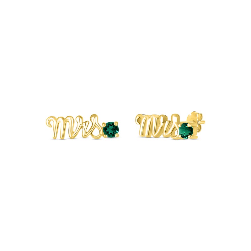 Main Image 1 of Lab-Created Emerald &quot;Mrs.&quot; Earrings 10K Yellow Gold